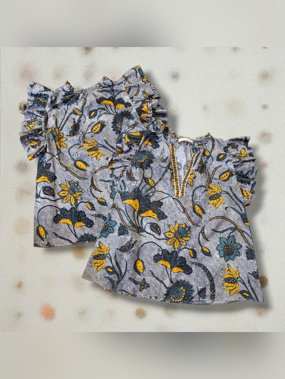 Ulla Johnson Black, White & Mustard Patterned Top